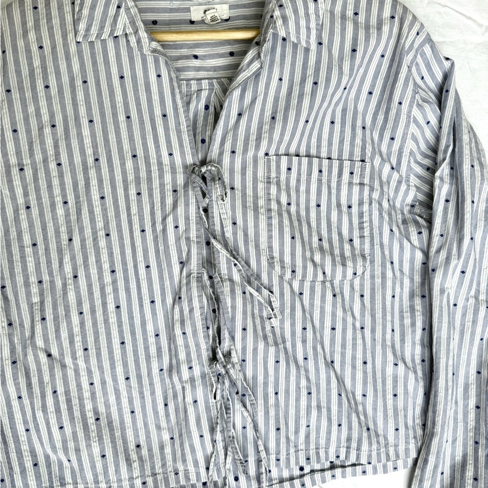 Aerie Cropped Striped Button-Up Shirt with Tie Front - Picture 2 of 3